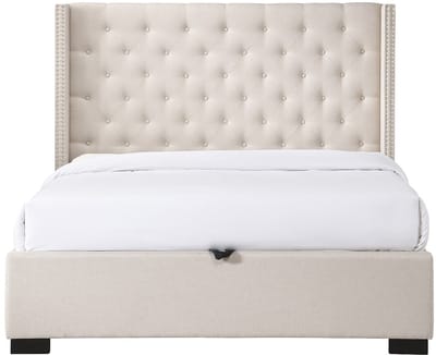 Vente-unique Bed met opbergruimte stof beige 160 x 200 cm
