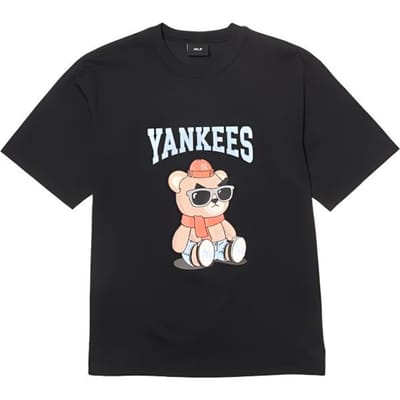 T-shirt Manches Courtes Confortable Ample Ours Géant MLB New York Yankees Unisexe Noir 3ATSE0244-50BKS M gray
