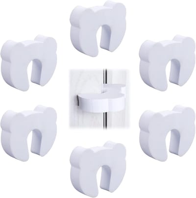 6-pack babyveiligheidsdeurstoppers - 1,5 cm dik - Witte schuimrubberen deurstopper tegen beknelling - Raamschuim deurstopper - Schokabsorberende deurstopper - Babyvingerbeschermer en kindervingerbeschermer