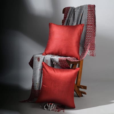 Set van 2 Sierkussens Bank Stof 40x40 cm - Effen Rood - Boho & Landelijke Woondecoratie
