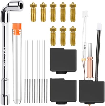 Hot End Kit voor 3D Printers met 8 x 0.4 mm Messing Nozzles, Reinigingsnaalden en Siliconen Covers, Compatibel met Diverse Modellen