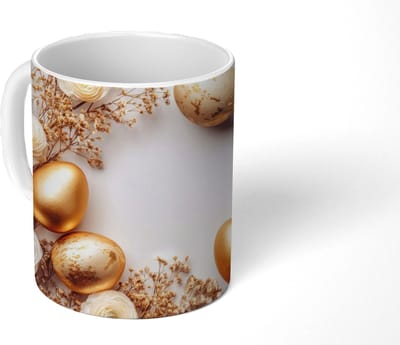 Mok - Koffiemok - Rozen - Eieren - Droogbloemen - Goud - Mokken - 350 ML - Beker - Koffiemokken - Theemok