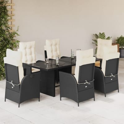 vidaXL - 7-delige - Tuinset - met - kussens - poly - rattan - zwart