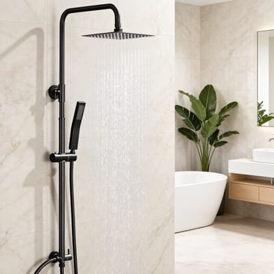 Auralum Max Regendouche Zonder Kraan - Zwart Doucheset - 8 inch Douchekop - RVS Handdouche - Met Omstelling - Verstelbare Hoogte 72-110 cm - Zwart