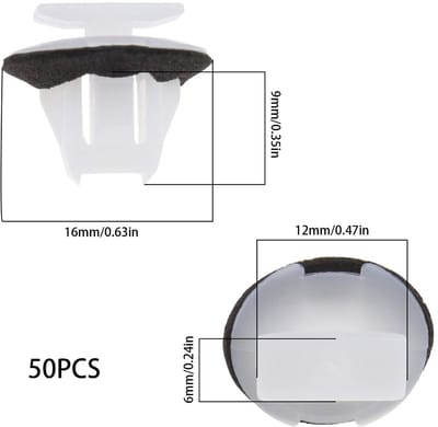 Dailygoods- Zierleistenclips 50 Stuks - Kunststof Bevestigingen - Dichtscheibe - 9 mm Gat - Auto Accessoires - Schokbestendig - Clips