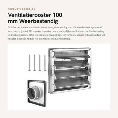 Dailygoods- Ventilatierooster 100 mm - Roestvrij Staal - Weerbestendig - Afzuigventiel - Terugslagklep - Rubberen Afdichting - 18 x 18 x 7 cm - Afvoerrooster