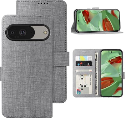 Geschikt voor Google Pixel 9 / 9 Pro - Portemonnee - Book Case Hoesje - Magnetische Sluiting - Grijs