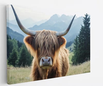 Saammp Canvas Schilderij Schotse Hooglander Koe jong - Dieren - Natuur - 60x40 - Foto op canvas - Wanddecoratie - muurdecoratie Woonkamer - Slaapkamer decoratie - Canvas Print