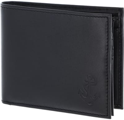 oxmox Leren portemonnee Leather RFID Protect Querscheinbörse Freedom Anchor Embossed Black zwart
