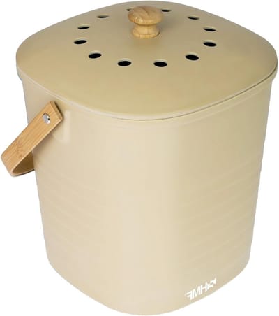 Duurzame Organische Afvalemmer voor de Keuken, Geurvrije Compostbak met Deksel, 6 Liter, Beige en Milieuvriendelijk