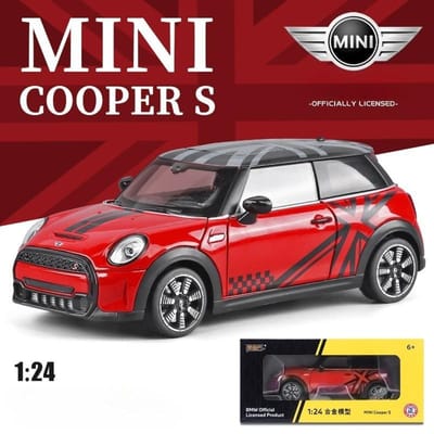 Officieel gelicentieerd 1:24 Mini Cooper Lichtmetalen Auto Model Diecast Speelgoedvoertuig Met Pull Back Licht Geluid Collectie Miniature Voiture