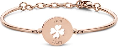 CO88 Collection Inspirational 8CB-90342 Stalen Armband met Hanger - Klaver en I am Lucky 17 mm - One-size - Rosékleurig
