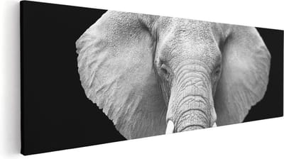 Artaza Canvas Schilderij Olifant - 120x40 cm - Groot - Wanddecoratie Dieren - Muurdecoratie Afrika - Schilderijen Op Canvas Zwart Wit