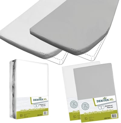 Dexitex Textielpakket Frans bed - 1 molton met 2 hoeslakens - rechts 1 Wit + 1 Licht grijs