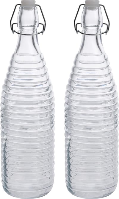 Fles met beugeldop - 2x - transparant - 1000 ml - glas - Koude dranken serveren/bewaren - Olie/azijn flessen - Decoratie flessen