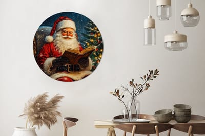 WallCircle - Wandcirkel - Muurcirkel - Kerstman - Kerst - Winter - Kerstboom - Aluminium - Dibond - 90x90 cm - Binnen en Buiten