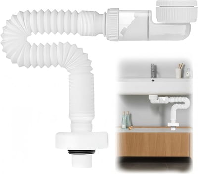 Verstelbare geurvrije afvoer voor badkamer, flexibele sifon, 1/4 inch, 360° draaibaar, vervangbare afvoerbuis, kunststof en eenvoudig te installeren