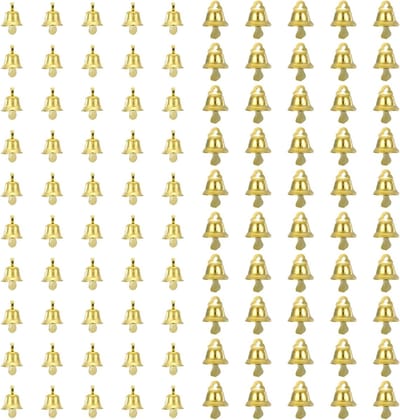 Set van 100 Gouden Belletjes van 10 mm voor Ambachten, Kleine 14 mm Belletjes van Koper voor Sieraden, Cadeauverpakking en Kerstdecoratie DIY