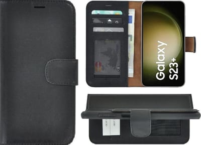 MoDo hoesje geschikt voor Samsung Galaxy S23+ - Echt Leer Book Case - Zwart