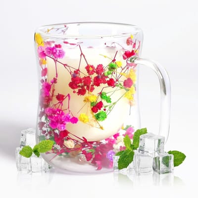 Schattige 400ml Dubbelwandige Glazen Bloem Mokken, Perfecte Koffiemok voor Verjaardagscadeaus, Moeder, Vriendin en Bloemenliefhebbers