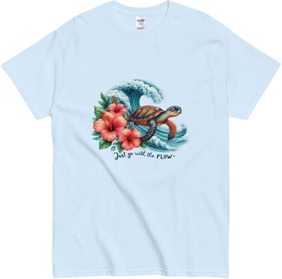 T Shirt met Tekst: Just Go With The Flow - Dames Heren - Cadeau Shirt Strandliefhebbers - Blauw - S