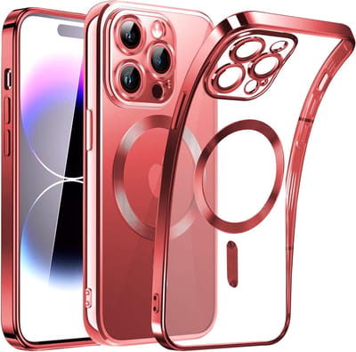 Magnetic Clear Silicone hoesje met geïntegreerde Camera Lens Protector - schokbestendig [Magsafe Magnetische Ring Case] - rood - Geschikt voor iPhone 15 pro