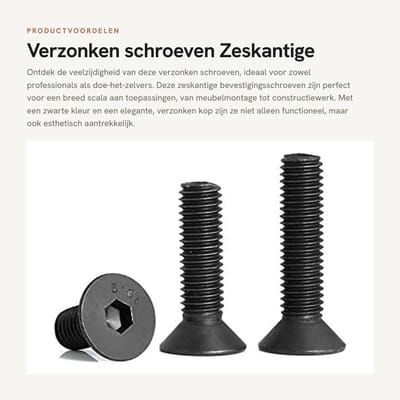 Dailygoods- Verzonken Schroeven - Zeskantige Bevestigingsschroeven - M5 x 20 mm - Zwarte Schroeven - Inhoud 20 Stuks - Diameter M3/M4/M5/M6/M8