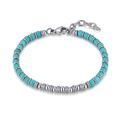 Twice As Nice Armband in edelstaal, turquoise en ronde schijven Zilverkleurig 18cm+3cm