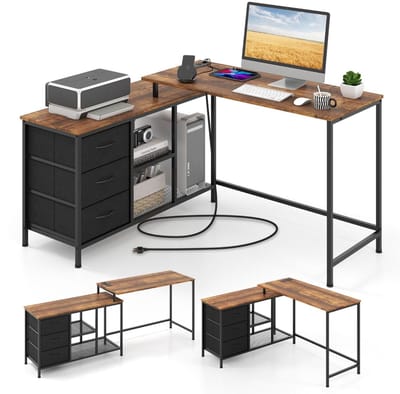 Bureau - Bureau met Lades - Bruin - Houten Kantoormeubel - Bureau Bruin met Lade
