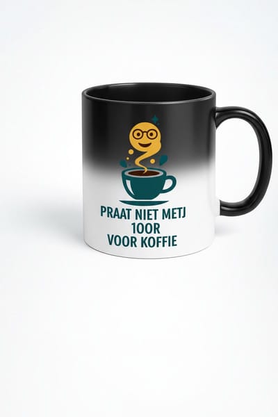 Praat Niet Met Mij Voor Koffie Black Magic Mok 330ml – Zwarte Keramische Koffiemok met Grappige Nederlandse Koffie Quote – Humoristisch Cadeau voor Kantoor & Collega’s
