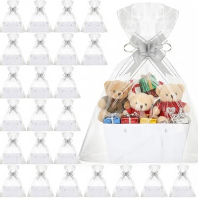 Geschenkmanden Leeg - Cadeaumanden Kraft - Cadeaus Presenteren - Met Handvatten en Strikken - 24 Sets - Wit