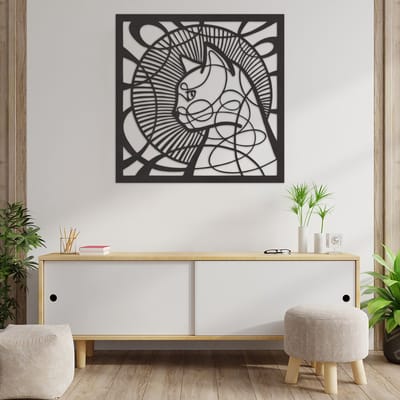 Wanddecoratie Kat Abstract - Muurdecoratie Kat Abstract - Muurdecoratie Hout - Wanddecoratie Hout - Muurdecoratie Woonkamer - Wanddecoratie Woonkamer - Wanddecoratie Industrieel - Wanddecoratie Dieren - Home Decor - Wall Line Art - 59 x 59 cm
