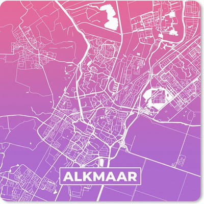 Muismat 20x20 cm - Mousepad Stadskaart - Alkmaar - Nederland - Paars - Muismatten