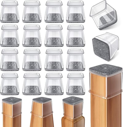 Set van 24 stoelpootbeschermers - Maat L - Vierkante siliconen vilt meubelpootbeschermers - Geschikt voor houten vloeren - Geschikt voor stoelpoten met een diameter van 27 mm tot 40 mm