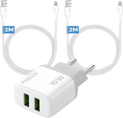 Phreeze usb oplader 12 W - Geschikt voor iPhone en iPad met Lightning kabel - Dubbele usb poorten - Power adapter 2.4 A - 2 meter