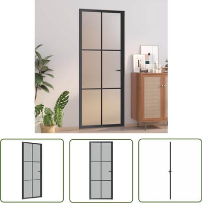 vidaXL Zwarte Binnendeur - Binnendoor - Binnendeur 83x201,5 cm matglas en aluminium zwart - Glazen Deur - Modern Design - Matte Glasdeur
