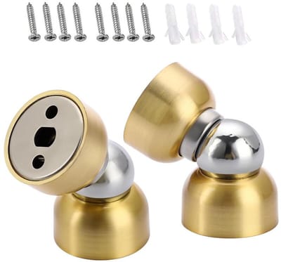 Deurstopper - Deurstopper - Botsing tegen de deur - Set van 2 magnetische deurstoppers van roestvrij staal – Bevestiging met schroeven – Diameter 3,4 cm – 304 roestvrij staal - Voor slaapkamer, badkamer, keuken, kantoor - Goudkleurig