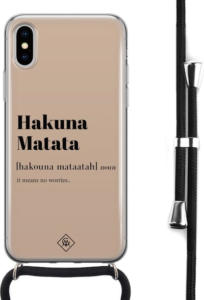 Casimoda® hoesje met koord - Geschikt voor iPhone Xs - Hakuna Matata - Afneembaar koord - Siliconen/TPU - Bruin/beige