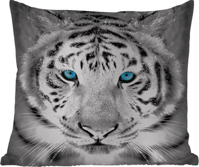 Buitenkussen - Dieren - Tijger - Ogen - Blauw - Zwart wit - 45x45 cm - Weerbestendig