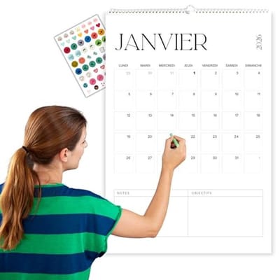 Wandkalender 2026 - Maandkalender 14 maanden met minimalistisch zwart-wit design