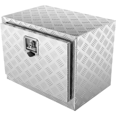 Boîte de rangement sous châssis de camion, 24 ×14 ×16  Boîte de rangement pour pick-up, Boîte à outils robuste en aluminium à damiers avec serrure et clés, Boîte de rangement étanche pour remorque