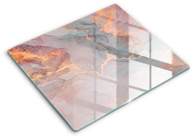 Wallfluent Spatscherm Keuken - Roze Glasplaat Keuken - 60x52 cm - Marmer Met Goud Achterwand Glasplaat Keuken - Natuurlijke patronen Rechthoekig Spatscherm Keuken
