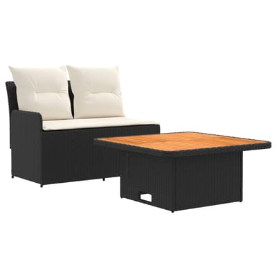 vidaXL - Tuin - Armleuning - Sofa - met - Opklapbare - Tafel - 2 - Stuk - Zwart - en - Crème