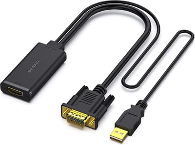 Benfei HD VGA naar HDMI Adapter - 1080p Converter met Audio & Voeding - Zwart 24k Vergulde Connectoren