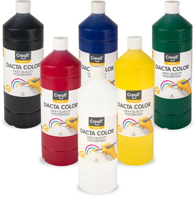Creall Dacta Color premium Plakkaatverf - Set met 6 x 1000 ml flessen - 6 kleuren hoge kwaliteit schoolverf – waterbasis - acryl - Uitwasbaar, Vegan & Glutenvrij