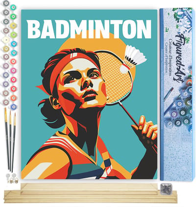 Figured'Art Schilderen op Nummer Volwassenen canvas Sportaffiche Badminton- Handwerk acrylverf Kit DIY Compleet - 40x50cm met DIY houten lijst