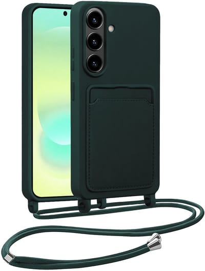 Hoesje Geschikt voor Samsung A37 Hoesje Met Koord Siliconen Case - Hoes Geschikt voor Samsung Galaxy A37 Backcover Met Afneembaar Koord - Donkergroen