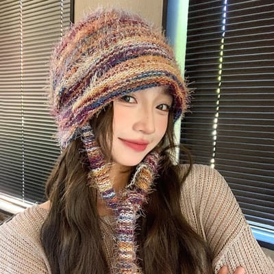Grote Kop Wol Vacht Hoed voor Vrouwen Lui Gevoel Herfst en Winter Koreaanse Stijl Gezicht Klein Mode Verdikt Warm Gebreide Hoed beige
