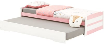 Uitschuifbed LORENA 90 x 190 cm van massief hout - wit/roze