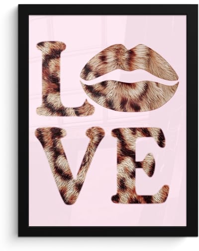Poster in lijst - Fotolijst 30x40 cm - Posters - Tekst - Love - Pantervacht - Lichtroze - Posterlijst zwart - Decoratie - Wanddecoratie woonkamer - Muurdecoratie slaapkamer